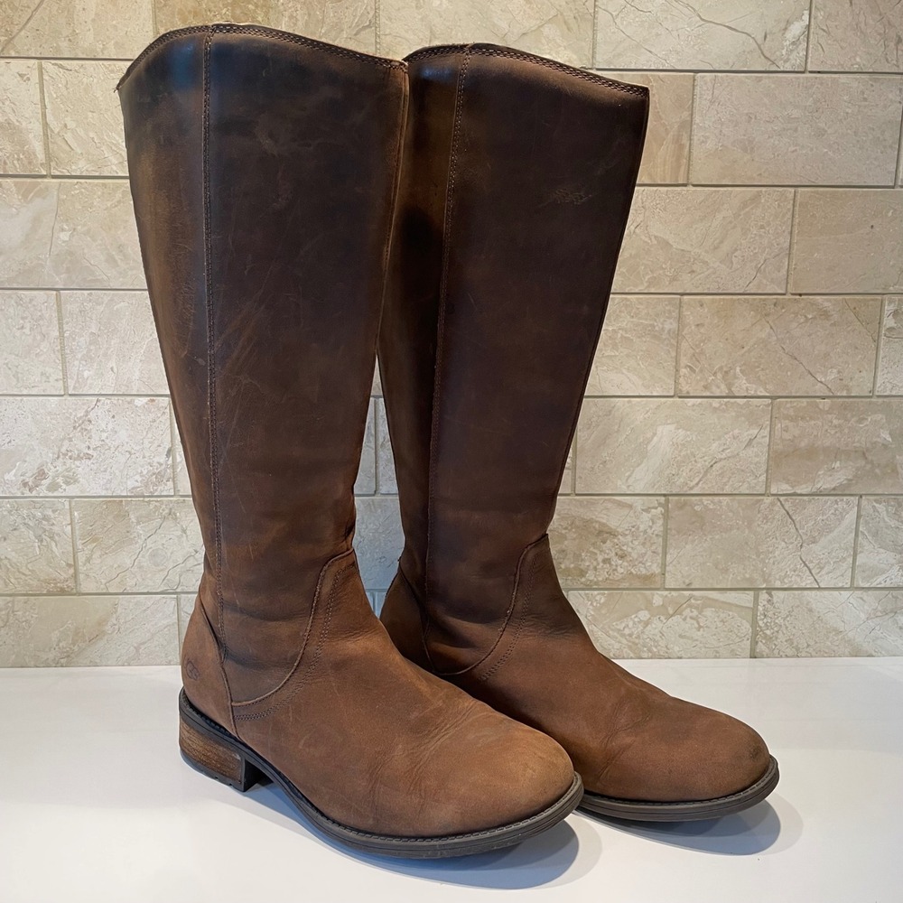 UGG Brown Leather Tall Riding Boots Back Zip Womens 10